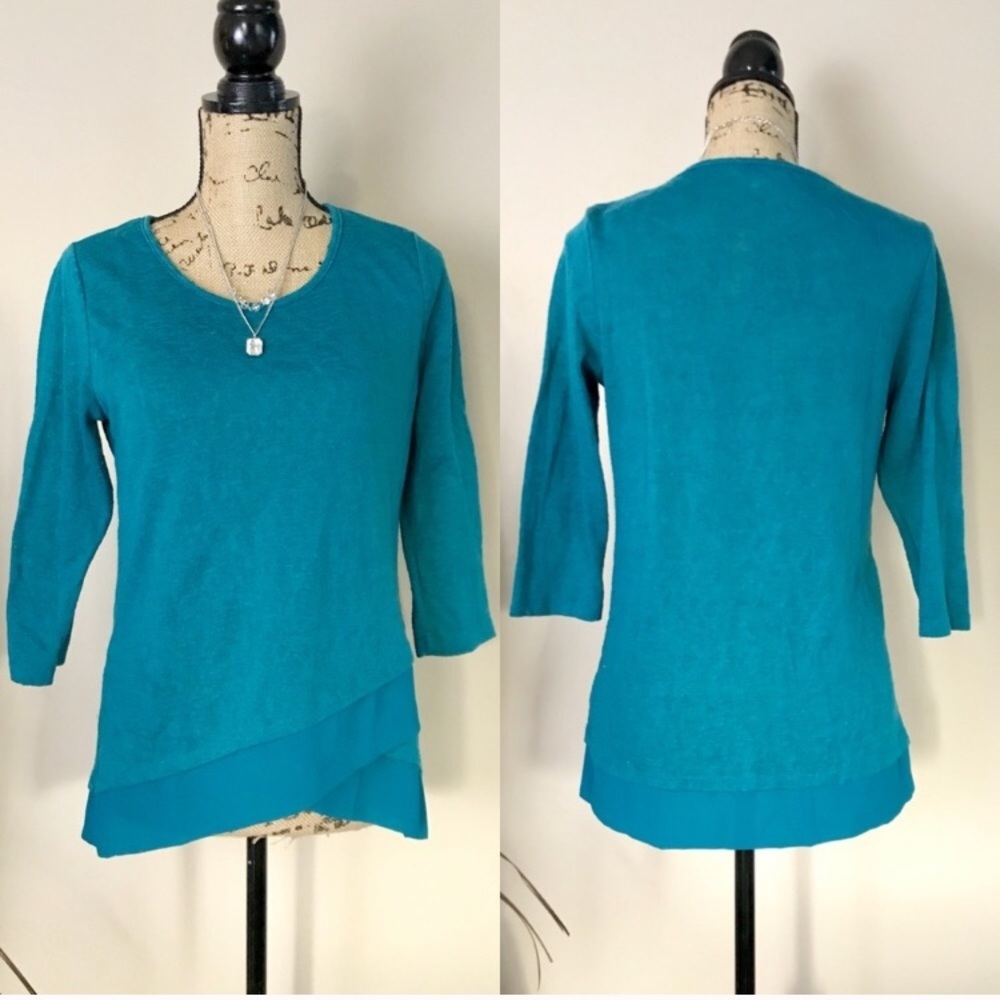 •Skies Are Blue• slub knit chiffon trim top {G10}